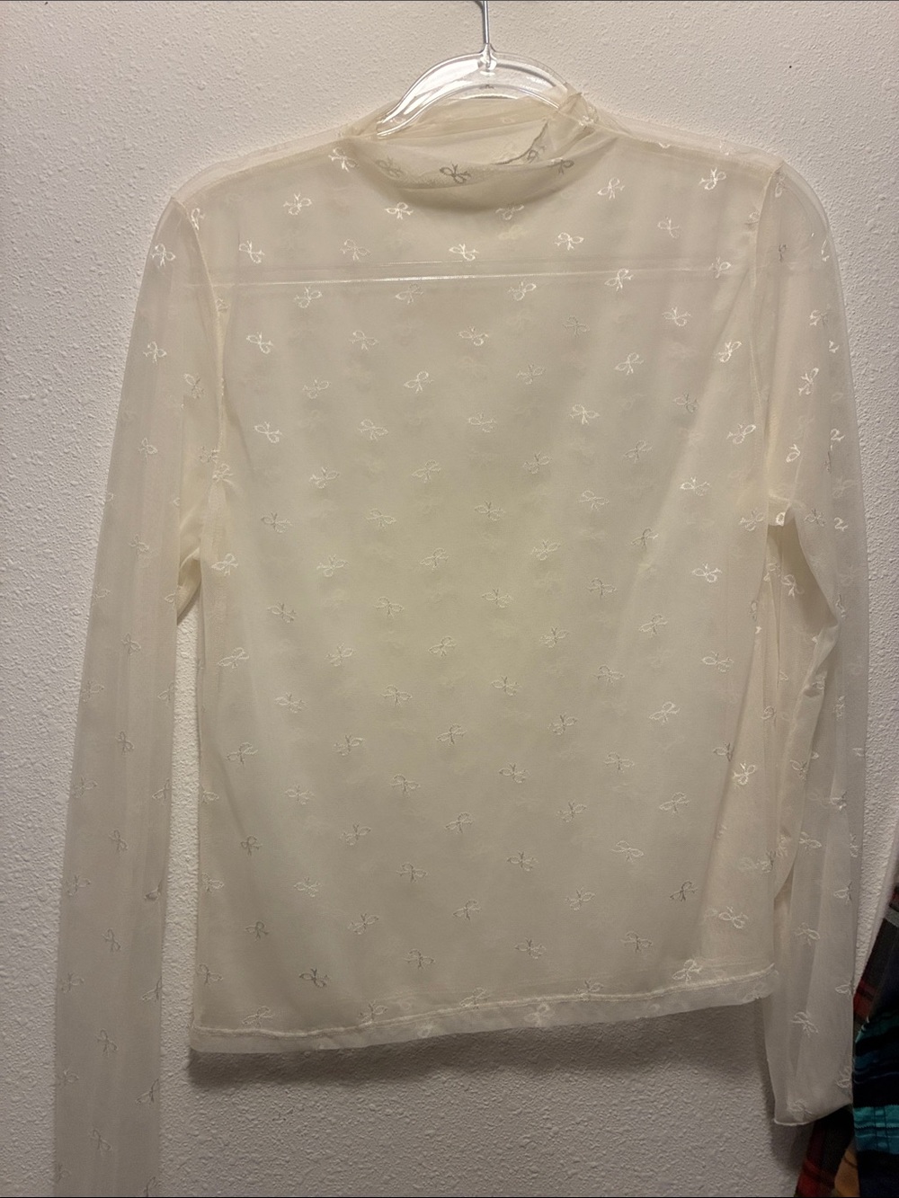 Sheer Embroidered Long-Sleeve Top - Cream